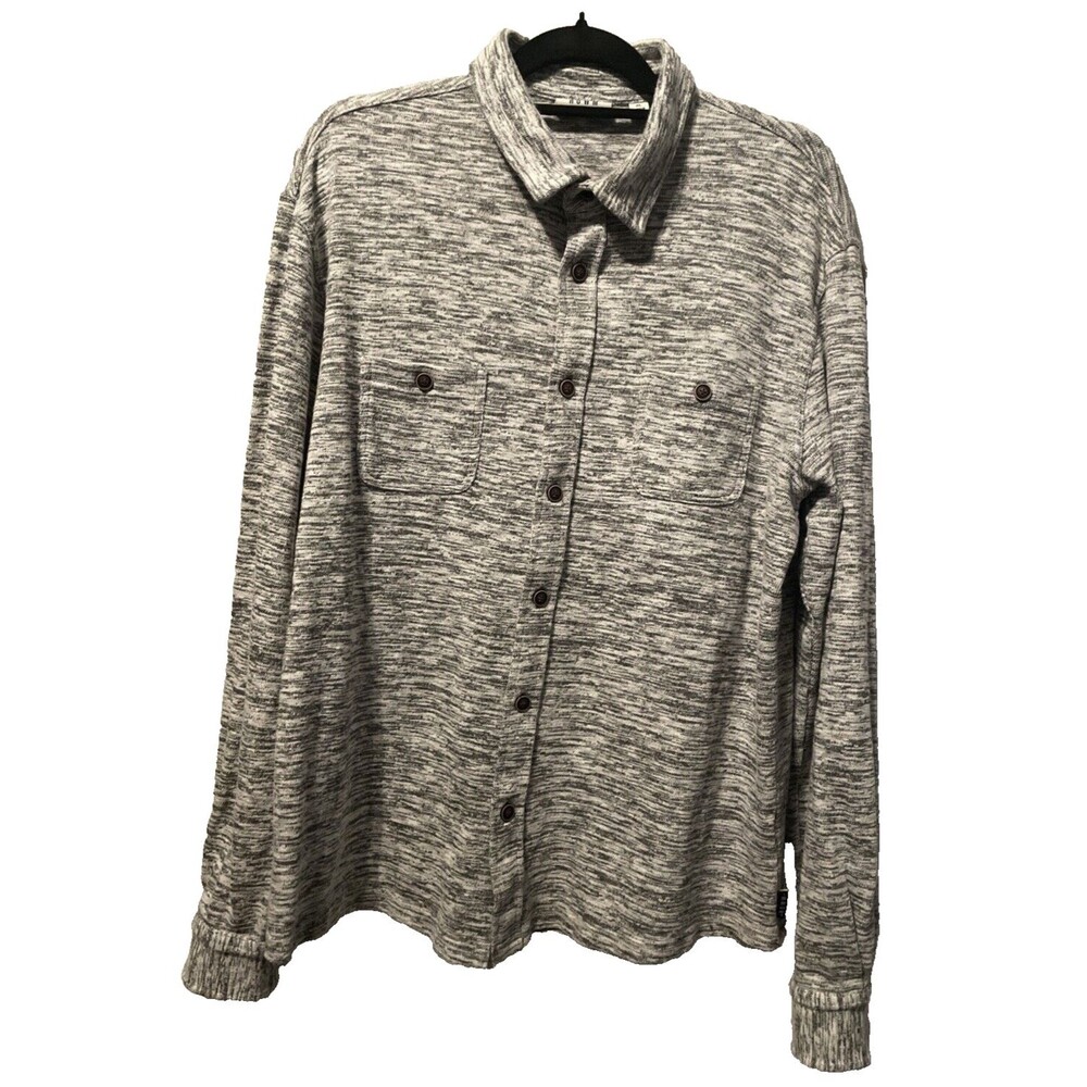ROWM Men’s XL Gray White Button Up Shacket Long Sleeve Shirt Jacket Overshirt